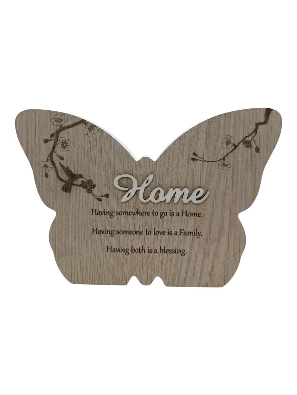 Butterfly Shaped Wooden Wall Plaque with Home Family Blessing